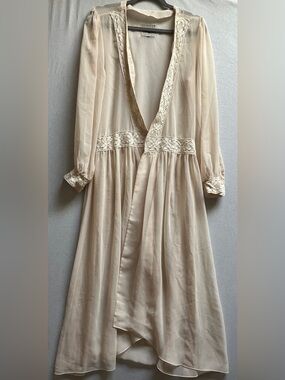 One Teaspoon Cream Sheer Boho Maxi Duster Kimono Lace Trim Sz S